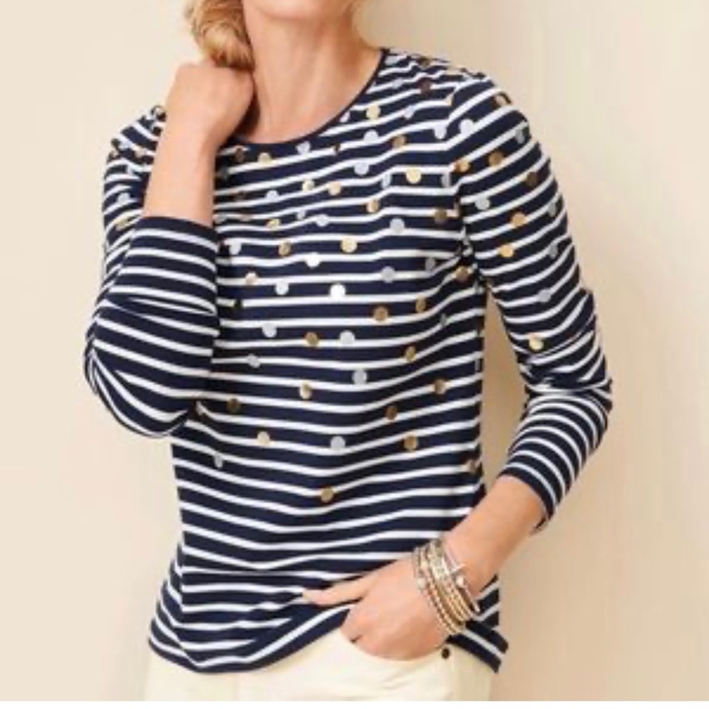 Talbots metallic dot striped tee